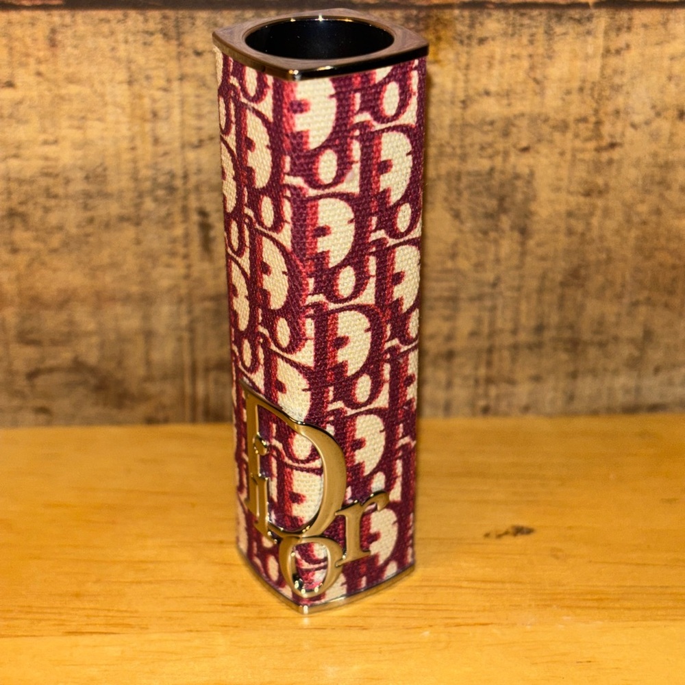 Christian Dior Limited Edition Trotter Oblique Burgundy and Cream Lipstick Case - Picture 1 of 3